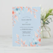 Invitation Mariage Feuille de Corail Céleste (Debout devant)