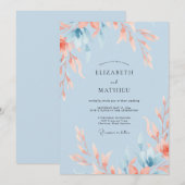 Invitation Mariage Feuille de Corail Céleste (Devant / Derrière)