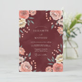 Invitation Mariage feuille de corail de Bourgogne (Debout devant)