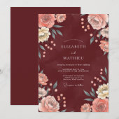 Invitation Mariage feuille de corail de Bourgogne (Devant / Derrière)
