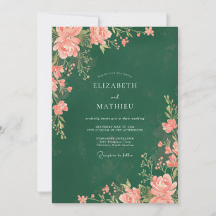 Invitation Mariage feuille de corail émeraude
