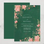 Invitation Mariage feuille de corail émeraude (Devant / Derrière)