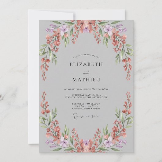 Invitation Mariage Feuille de Corail Gris (Devant)