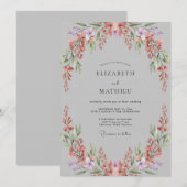 Invitation Mariage Feuille de Corail Gris (Devant / Derrière)