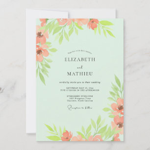 Invitation Mariage Feuille de Corail Menthe