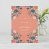 Invitation Mariage feuille de corail sarcelle (Debout devant)