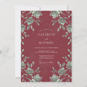 Invitation Mariage Feuille de Cramoisi Profond