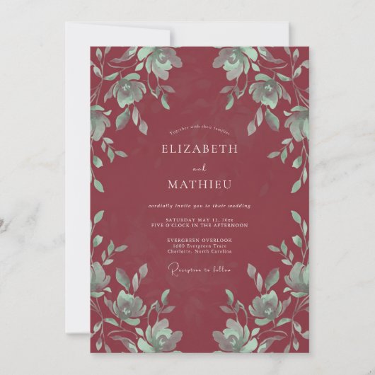 Invitation Mariage Feuille de Cramoisi Profond (Devant)