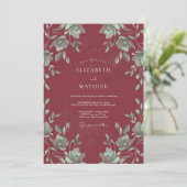 Invitation Mariage Feuille de Cramoisi Profond (Debout devant)