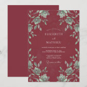 Invitation Mariage Feuille de Cramoisi Profond (Devant / Derrière)
