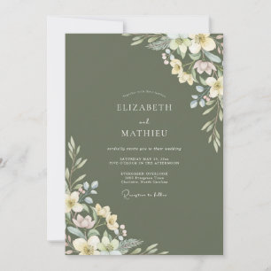 Invitation Mariage Feuille de Création Olive Crème