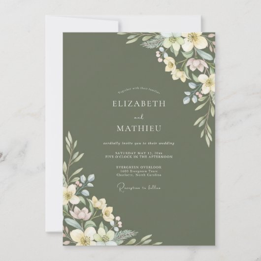 Invitation Mariage Feuille de Création Olive Crème (Devant)