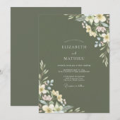 Invitation Mariage Feuille de Création Olive Crème (Devant / Derrière)