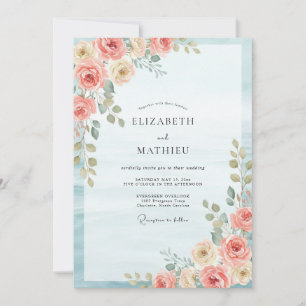 Invitation Mariage feuille de crème de corail