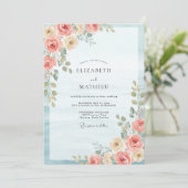 Invitation Mariage feuille de crème de corail (Debout devant)
