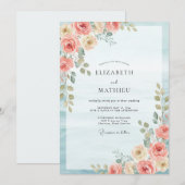 Invitation Mariage feuille de crème de corail (Devant / Derrière)