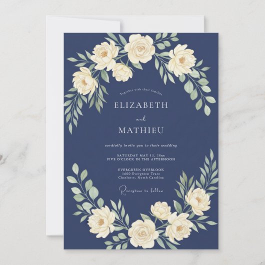 Invitation Mariage Feuille de Crème de Minuit (Devant)
