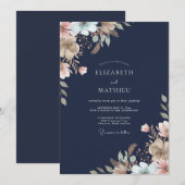 Invitation Mariage Feuille de Crème d'Ivoire de Minuit (Devant / Derrière)