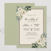 Invitation Mariage feuille de crème d'olive (Devant / Derrière)