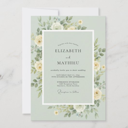 Invitation Mariage feuille de crème écume de mer (Devant)