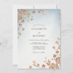 Invitation Mariage Feuille de Cuivre Céleste