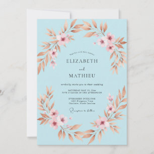 Invitation Mariage feuille de cuivre pêche