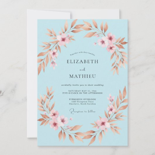 Invitation Mariage feuille de cuivre pêche (Devant)