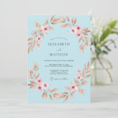 Invitation Mariage feuille de cuivre pêche (Debout devant)