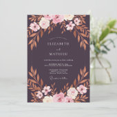 Invitation Mariage feuille de cuivre prune (Debout devant)