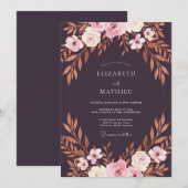 Invitation Mariage feuille de cuivre prune (Devant / Derrière)