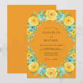 Invitation Mariage Feuille de Cyan Ambre (Devant / Derrière)
