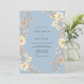 Invitation Mariage Feuille de Fleur Céruléen (Debout devant)