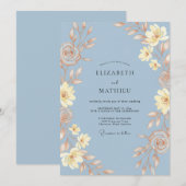 Invitation Mariage Feuille de Fleur Céruléen (Devant / Derrière)