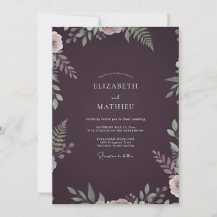 Invitation Mariage feuille de fougère aubergine