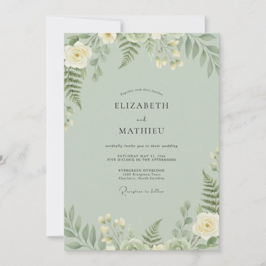 Invitation Mariage Feuille de Fougère Celadon (Devant)