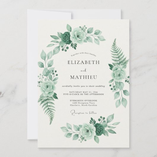 Invitation Mariage Feuille de Fougère Celadon (Devant)