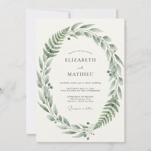 Invitation Mariage Feuille de Fougère Olive (Devant)