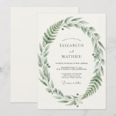 Invitation Mariage Feuille de Fougère Olive (Devant / Derrière)