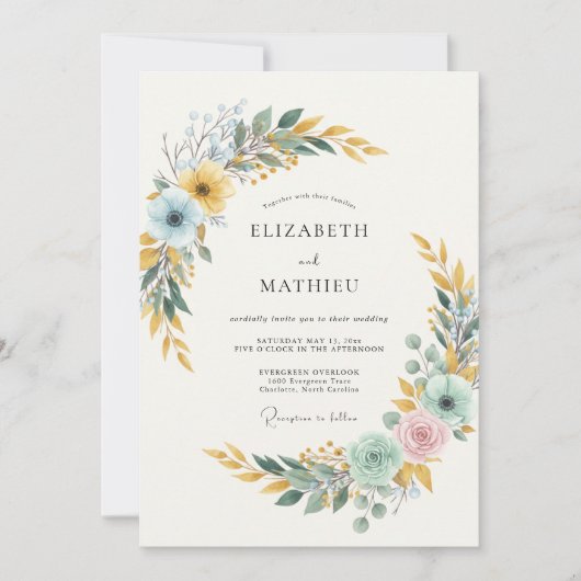 Invitation Mariage Feuille de glace dorée (Devant)