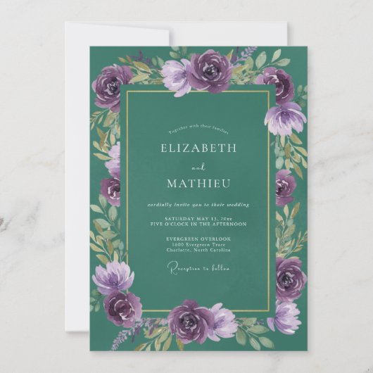 Invitation Mariage Feuille de Jade Violet (Devant)