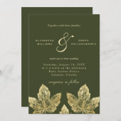 Invitation Mariage Feuille  de la gamme Verte et Or Rustique  (Devant / Derrière)