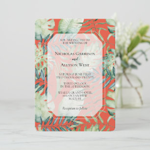 Invitation Mariage Feuille de la Monnaie Orange Tropical Gree