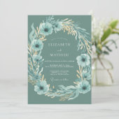 Invitation Mariage feuille de l'anémone sarcelle (Debout devant)