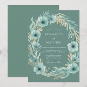 Invitation Mariage feuille de l'anémone sarcelle (Devant / Derrière)