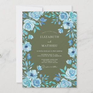 Invitation Mariage Feuille de Laurier Olive Azur