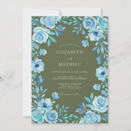 Invitation Mariage Feuille de Laurier Olive Azur (Devant)