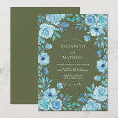 Invitation Mariage Feuille de Laurier Olive Azur (Devant / Derrière)