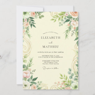 Invitation Mariage Feuille de Laurier Rose