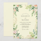 Invitation Mariage Feuille de Laurier Rose (Devant / Derrière)
