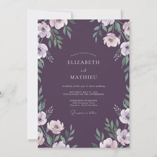 Invitation Mariage Feuille de Lavande Pâle prune (Devant)